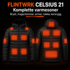 Celsius 21-varmejakke sett forfra og bakfra med varmesoner
