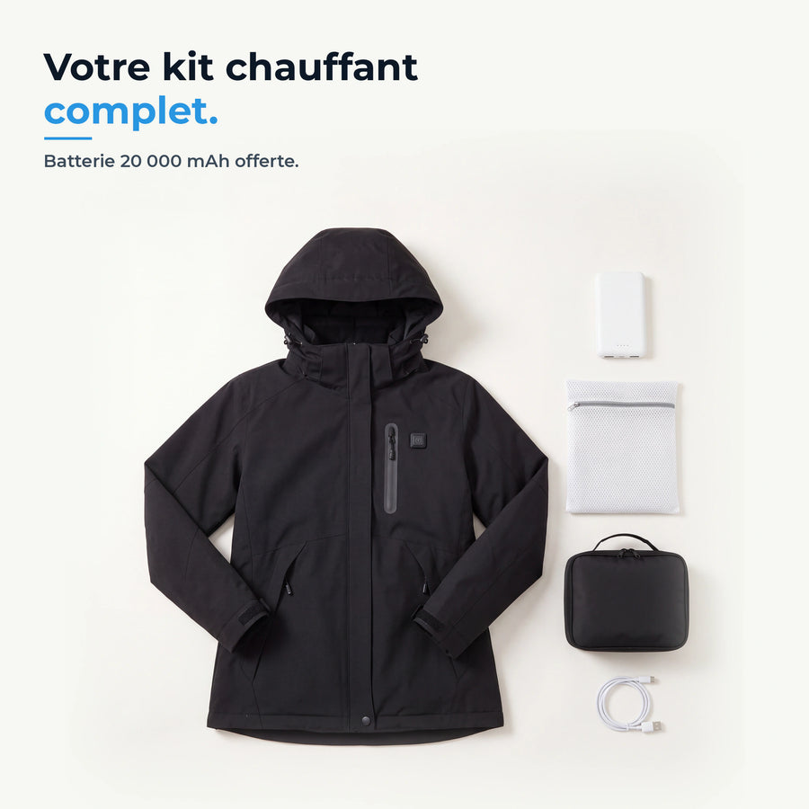 Kit Expedition 14 : parka, batterie 20 000 mAh, câble, filet de lavage et trousse