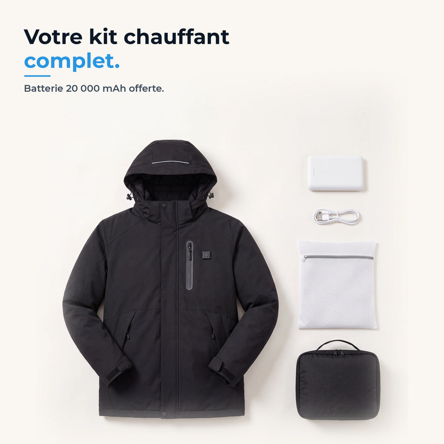 Kit Expedition 14 : parka, batterie 20 000 mAh, câble, filet de lavage et trousse