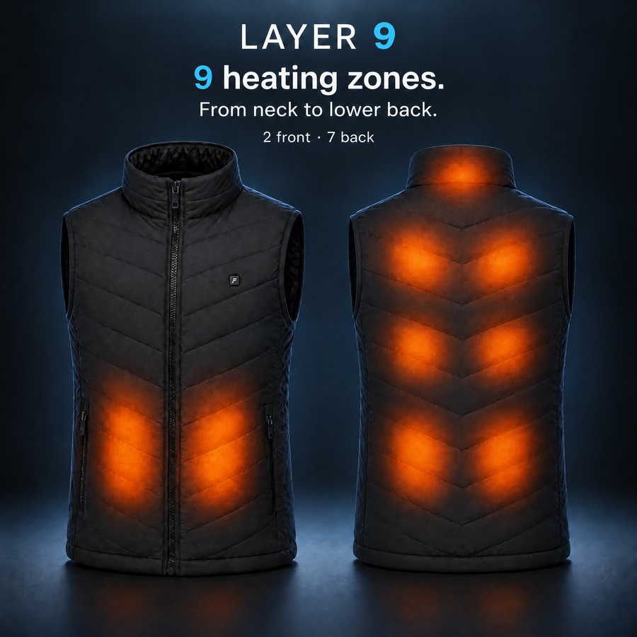 Layer 9 noir : 9 zones chauffantes, 2 devant et 7 dans le dos (coloris Noir)