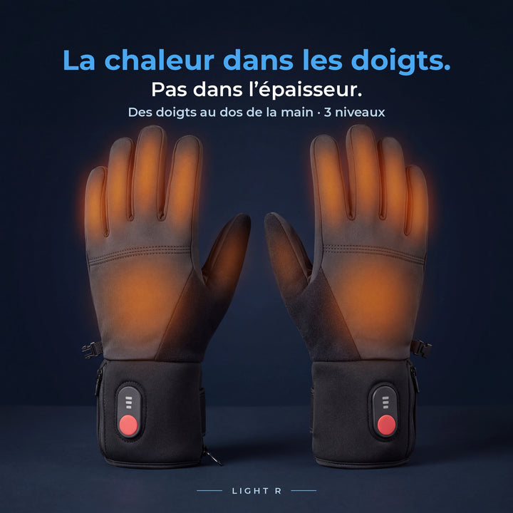 La chaleur des gants Light R : le long des doigts et sur le dos de la main