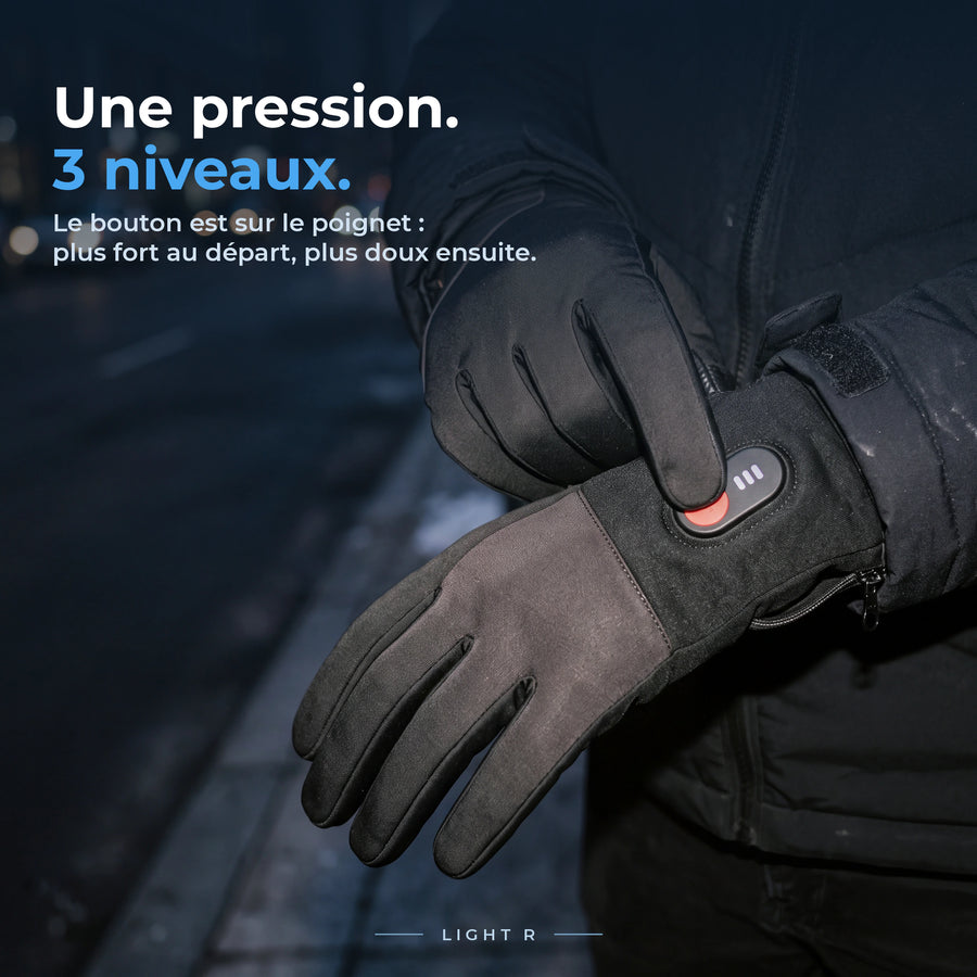 Bouton du poignet des gants Light R : 3 niveaux de chaleur