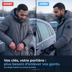 Avant : clés sorties à mains nues dans le froid. Après : portière ouverte avec les gants Light R