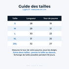 Guide des tailles Light R : S à 2XL, longueur et tour de paume en cm