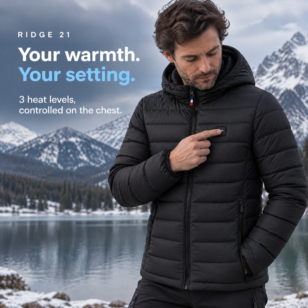 Ridge 21 heated jacket — discreet chest heat control