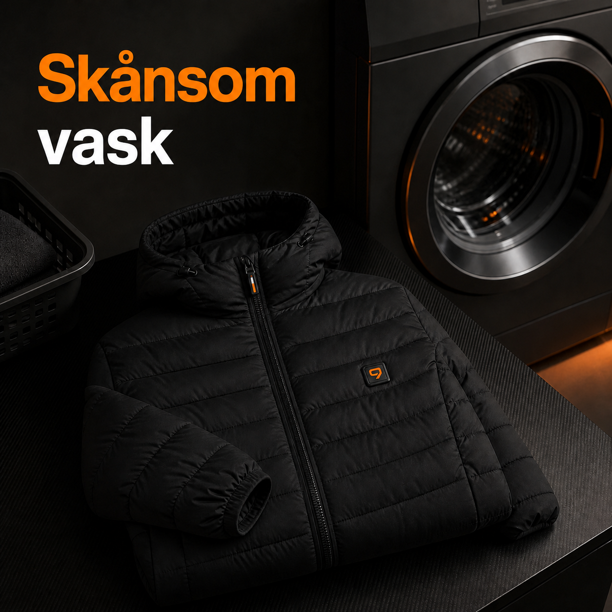 Skånsom vask av et oppvarmet FLINTWRK-plagg med lukket glidelås