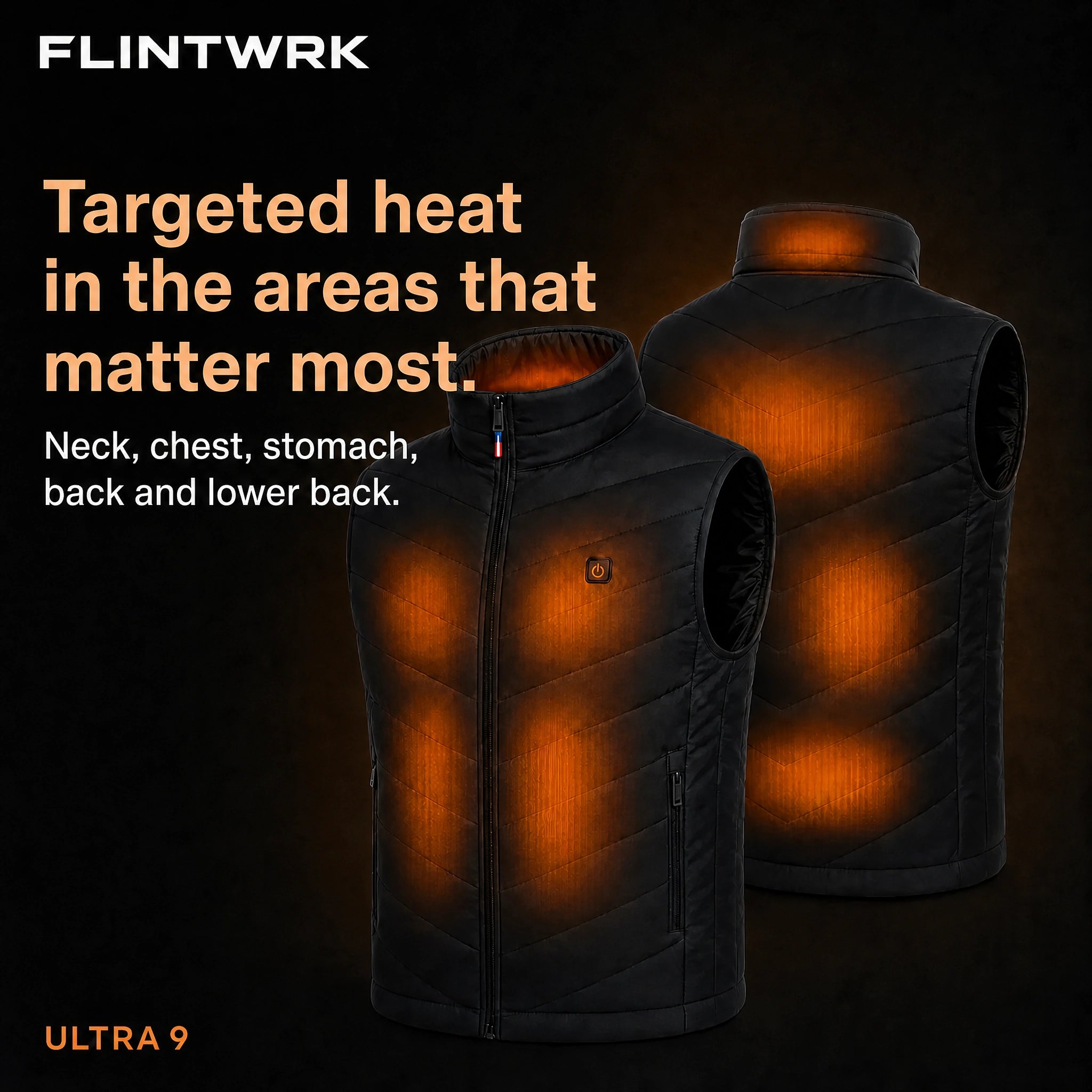 Heat distribution on the heated sleeveless puffer vest from FLINTWRK