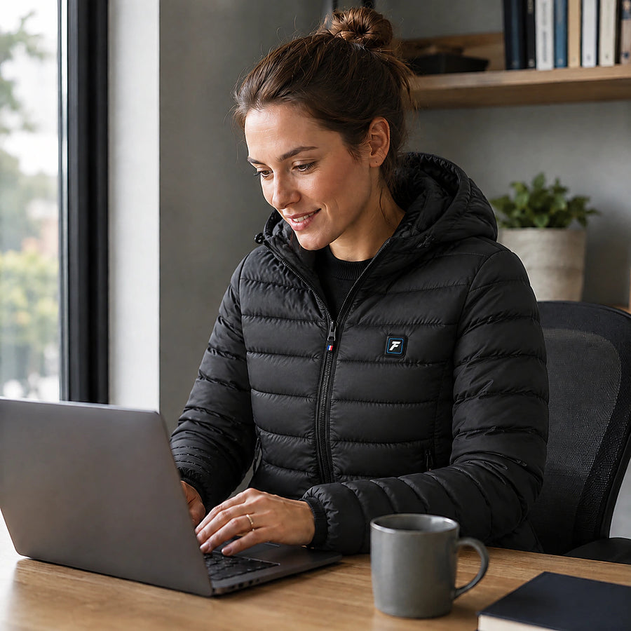 Cliente FLINTWRK au bureau en veste chauffante