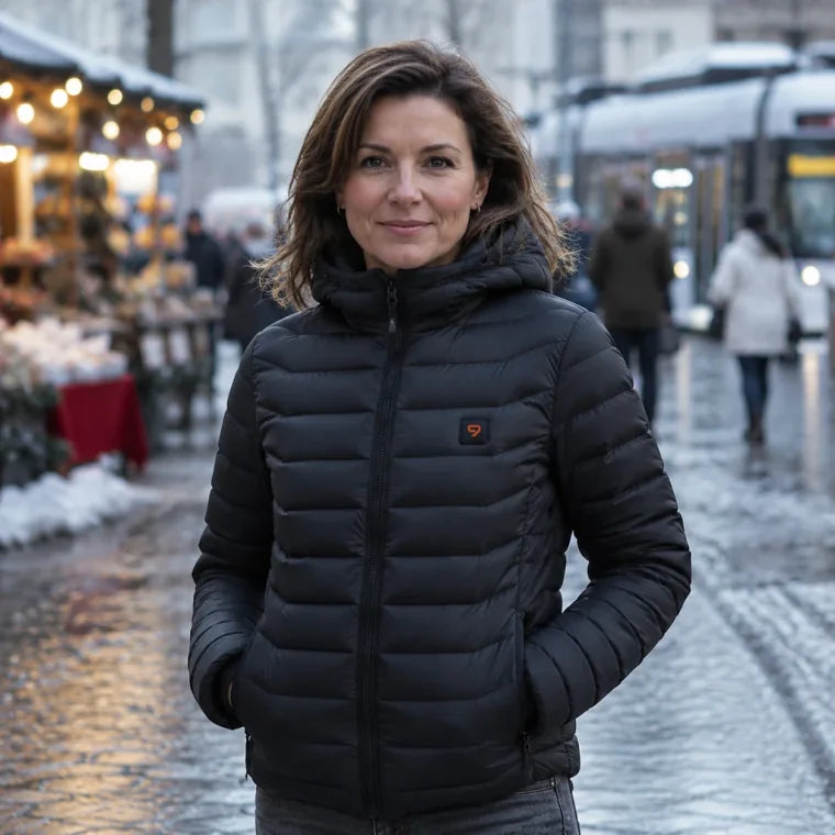 Kunde med en svart varmejakke fra FLINTWRK på et vintermarked